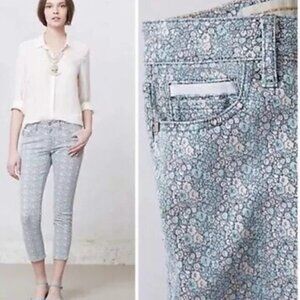 Anthropologie Blue Floral Cropped Jeans